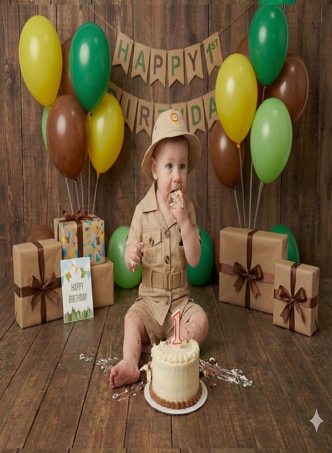 OBEEII Toddler Baby Boys Safari Outfit Infant Explorer Wild 1st Birthday Short Sleeve T-shirt Top Shorts Set Giraffe Zoo Keeper Jungle Cake Smash Photoshoot Outfits + Hat + Belt Khaki 12-18 Months - Image 4